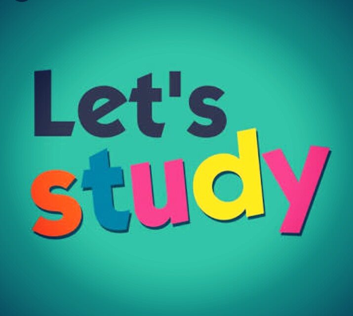 Colorful letters spelling 'Let's study' on a teal background.